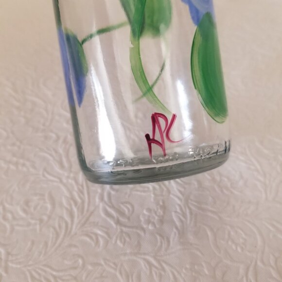 Vtg 9" Hand Painted Floral Hummingbird Clear Glass Olive Oil Dispenser 12.7 oz - Picture 6 of 13